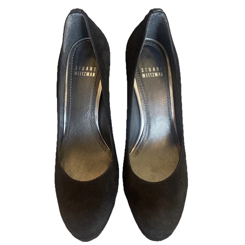 Stuart Weitzman Black Suede Mary‎ Mid Square Toe Pumps Sz 6M Dressy Formal